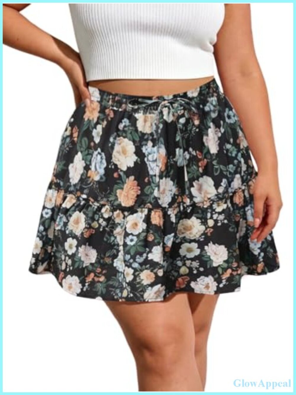 Women's Plus Size Floral Tiered Mini Skorts Ruffle High Waisted Boho Shorts